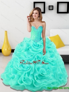 New Style Beading and Rolling Flowers Sweetheart Light Blue Quinceanera Dresses for 2015