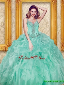 New Style Beading and Ruffles Apple Green Quinceanera Dresses