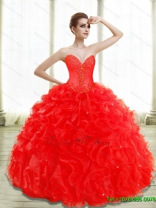 New Style Beading and Ruffles Red Quinceanera Dresses