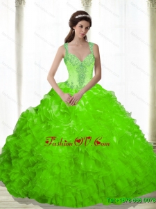 New Style Beading and Ruffles Sweetheart Quinceanera Dresses in Spring Green