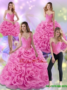 New Style Rose Pink 2015 Quinceanera Dresses with Beading and Rolling Flowers
