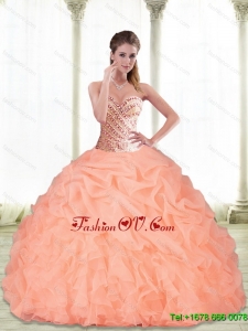 New Style Sweetheart Beading and Pick Ups Peach 2015 Quinceanera Dresses