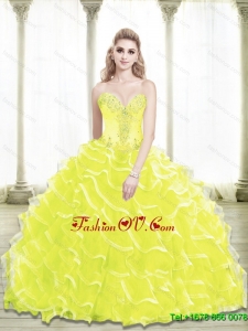 New Style Sweetheart Beading and Ruffled Layers Yellow Quinceanera Dresses