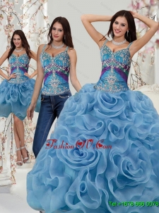 2015 Designer Appliques and Rolling Flowers Quinceanera Dresses in Multi Color