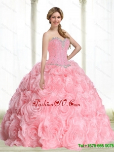Beautiful Baby Pink Sweet Sixteen Dresses with Beading for 2015