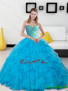 Designer 2015 Baby Blue Beading and Ruffles Sweetheart Quinceanera Dresses