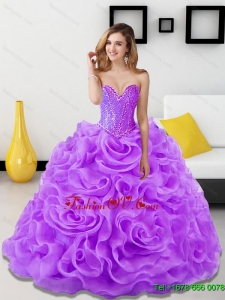 Designer Beading and Rolling Flowers Lavender 2015 Quinceanera Dresses