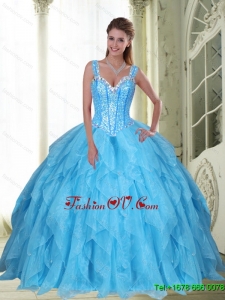 Designer Beading and Ruffles Baby Blue Quinceanera Dresses for 2015