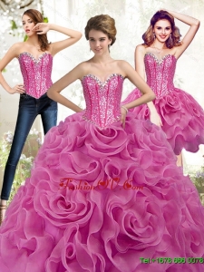 Designer Fuchsia 2015 Quinceanera Dresses with Beading and Rolling Flowers