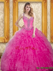 Designer Hot Pink Quinceanera Dresses with Beading and Ruffles