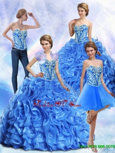Luxurious Embroidery and Ruffles Royal Blue Sweet Sixteen Dresses