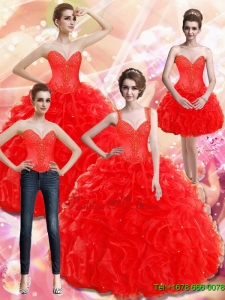Unique Appliques and Ruffles Red Quinceanera Dresses for 2015