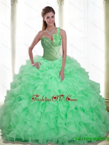 Unique Beading and Ruffles Apple Green 2015 Quinceanera Dresses with Sweetheart