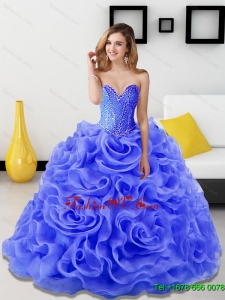2015 Lovely Beading and Rolling Flowers Quinceanera Dresses in Royal Blue
