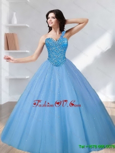 2015 Lovely Sweetheart Tulle Beading Quinceanera Dresses in Blue