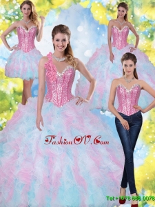 2015 Pretty Sweetheart Beading and Ruffles Quinceanera Dresses in Multi Color