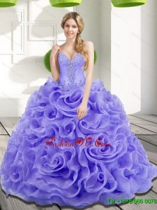 Lovely Beading and Rolling Flowers 2015 Quinceanera Dresses in Lavender