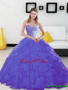 Lovely Beading and Ruffles Sweetheart Lavender Quinceanera Dresses for 2015