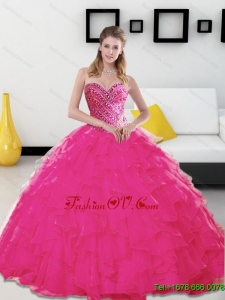Pretty Beading and Ruffles Sweetheart Hot Pink 2015 Quinceanera Dresses
