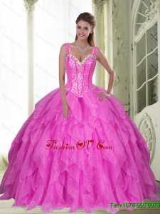 Pretty Sweetheart Beading and Ruffles Fuchsia Quinceanera Dresses for 2015