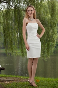 Simple Column/Sheath Strapless Mini-length Taffeta Wedding Dress