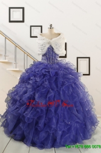 2015 Real Sample Sweetheart Ruffles Purple Quinceanera Dresses with Wraps