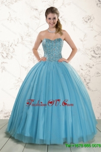 Lovely New Style Ball Gown Beaded Quinceanera Dress in Baby Blue