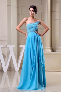 Baby Blue Empire Beading Strapless Chiffon Prom Dress