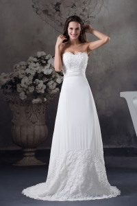 Lace Wedding Dress With Sweetheart A-line Brush Train