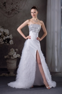 Ruffles A-line Strapless High slit Sequins Prom dress