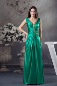 2013 Beading V-neck Green long Column Prom Dress