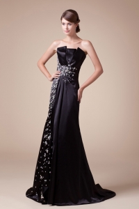 2013 Strapless Beading Black Prom Dress Brush Train