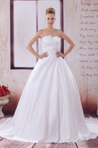 A-Line Court Train Appliques Wedding Dress with Strapless