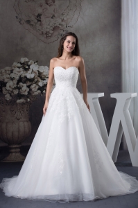 A-line Sweetheart Appliques Tulle Wedding Dress