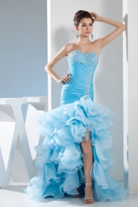 Beading Mermaid Sweetheart High low Aqua Blue Prom Dress