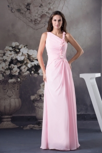 Cute Column Venetian pearl Asymmetrical long Prom Dress Baby Pink