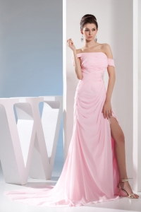 Empire Off the Shoulder Court Train Baby Pink Prom /Celebrity Dress