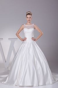 Lace A-Line Scoop Court Train Wedding Dress