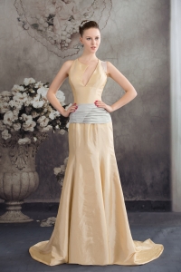 2013 Designer Column Sash Brush Train Prom Dress