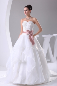 Appliques and Sash A-Line Court Train Sweetheart 2013 Wedding Dress