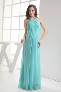 Halter Top Aqua Blue Empire Beading Prom Dress