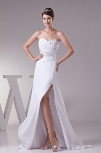 High Slit Fashionable Beaded Sweetheart Empire Wedding Dress