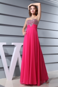 Sweetheart long Hot Pink Beading Formal Evening Column Prom Dress