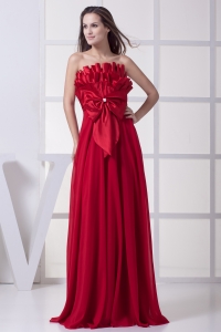 Wine Red Strapless Bowknot Empire Long Prom Dress