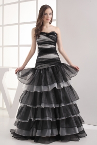 A-line Sweetheart Black Ruffled Layers Prom Dress