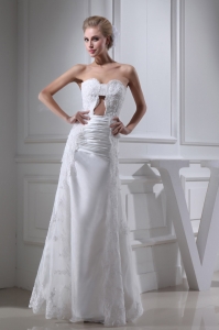 A-line Sweetheart Lace Ruching Long Wedding Dress