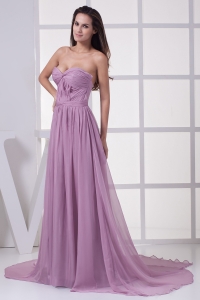 Lavender Sweetheart Ruching Court Train Prom Dress