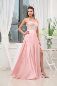 Baby Pink Beading High Slit Sweetheart Prom Dress