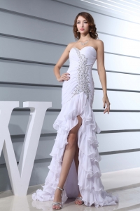 Beading White Sweetheart Mermaid Brush Train 2013 Beautiful Prom Dress