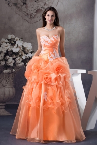 Hand Made Flowers With Appliques Sweetheart A-line Prom dress